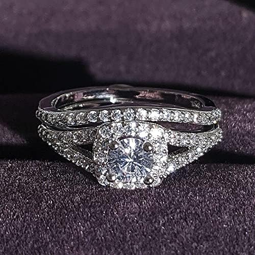 Wybaxz Rings grossos Defina um novo design de anel de anel prateado anel de casamento conjunto para mulheres no engajamento de dedo banquet jóias anéis de cristal tamanho 9
