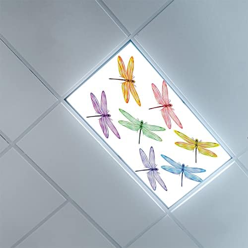Tampas de luz fluorescentes para painéis de difusor de luz do teto Difusor-Dragonfly Pattern-Fluorescent Capas para o escritório da sala de aula-2 pés x 4 pés de teto de 4 pés decorativo fluorescente, multicolorido