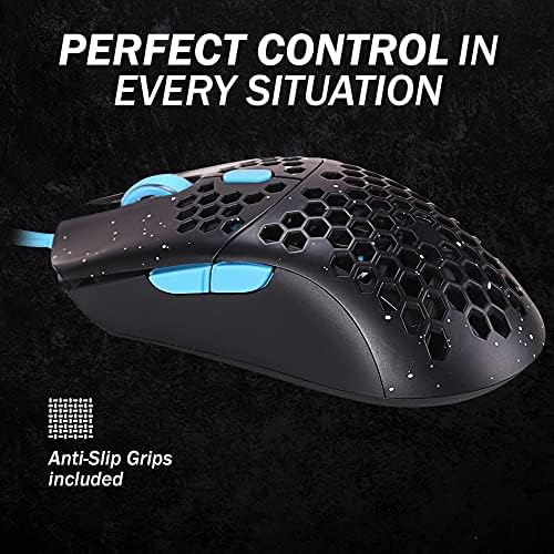 HK Gaming Sirius M Ultra Lightweight Honeycomb Gaming Mouse | 54 gramas | 12000 cpi | USB Wired | 6 botões programáveis ​​| Memória de bordo | Anti -Slip Grips | Sirius-M 12000cpi Phantom