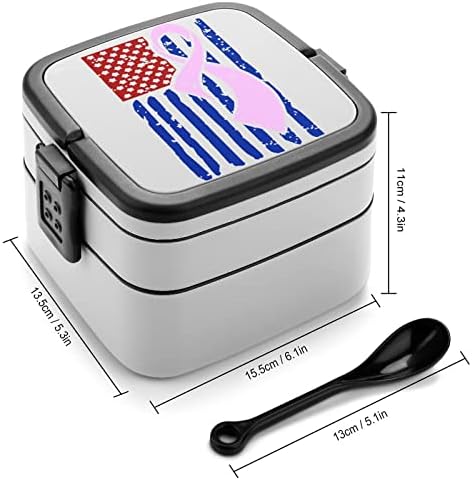 ANCERIÇÃO RIPBON American Flag Double empilhável Bento lancheira Recipiente de almoço reutilizável com utensílio para jantar
