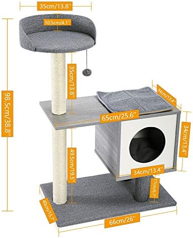 Hmming moderno Cat Tree Cat Tower com postes de arranhões cobertos de sisal, condomínio espaçoso e poleiro grande para gatos pequenos