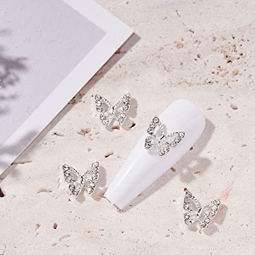 10pc liga de liga de borboleta de zircão de zircão shinestone 3d dourado prata brilhante diamante arte unha gems de borboletas