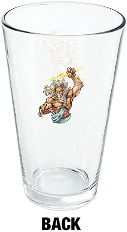 Zeus Greek God Mitology Lightning 16 Oz Pint Glass, vidro temperado, design impresso e um presente de fã perfeito | Ótimo para bebidas frias, refrigerante, água
