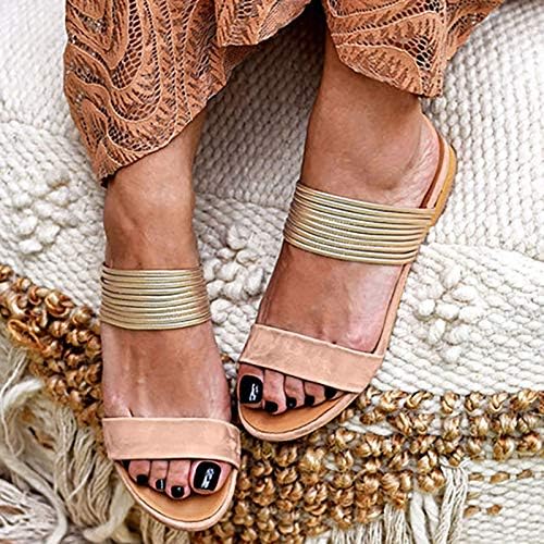 Sandálias romanas vintage de largura de largura feminina de Hlysgo abrem slides casuais de lâminas planas leves sandálias
