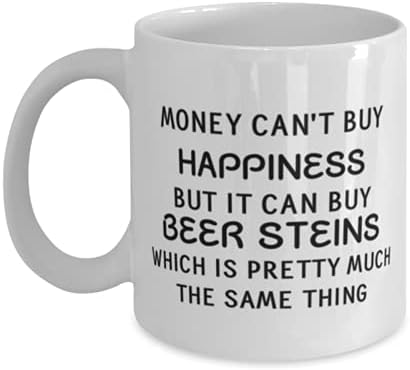 Cerveja engraçada de cerveja caneca, dinheiro não pode comprar felicidade, mas pode comprar steins de cerveja, para