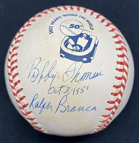 Bobby Thomson Ralph Branca assinou tiro ouvido ao redor do logotipo mundial JSA de beisebol - Bolalls autografados