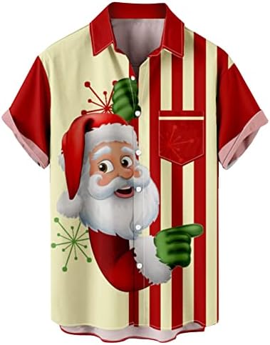 Camisa havaiana de natal ubst para homens de manga curta Button Down Down Férias camisetas camisetas de manga curta para homens Sweatshirt de Natal 3D Papai Noel Roupas de Natal