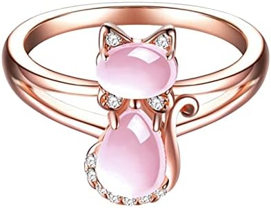 Mulheres prometem anel rosa de ouro rosa gato anéis correspondentes para mulheres anel de diamante de cristal de pedra rosa para mulheres de empilhamento de jóias