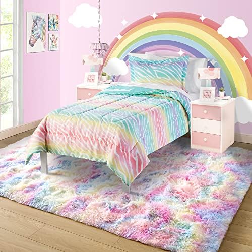 Ranta de arco -íris fofo para meninas, 4 x 6 pés de tapetes rosa para garotas de quarto, tapete do quarto infantil, tapete de quarto