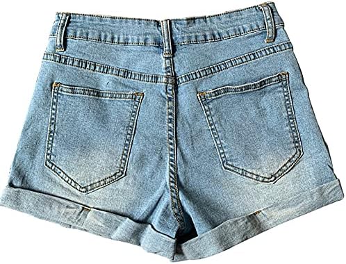 Shorts jeans femininos, shorts jeans rasgados femininos no meio de verão rolar up bainha jeans curto shorts casuais com bolsos