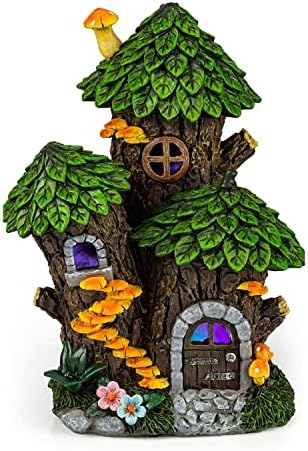 VP Mystic Gnome Fairy House Luz solar para decoração em casa e ao ar livre, Gnome Home Solar Plickering Led Garden Light Fairy