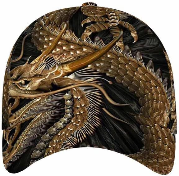 Alrbe Tin Baseball Caps Golden Chinese Dragon Sun Hats Snapback Trucker for Men Women