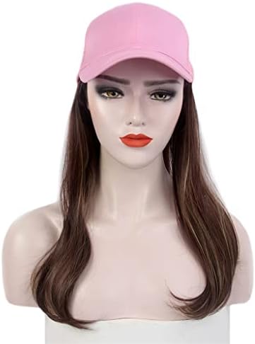 Shzbcdn feminina feminina, bonés de cabelo, chapéus de beisebol rosa, perucas, perucas marrons longas e encaracoladas, chapéus