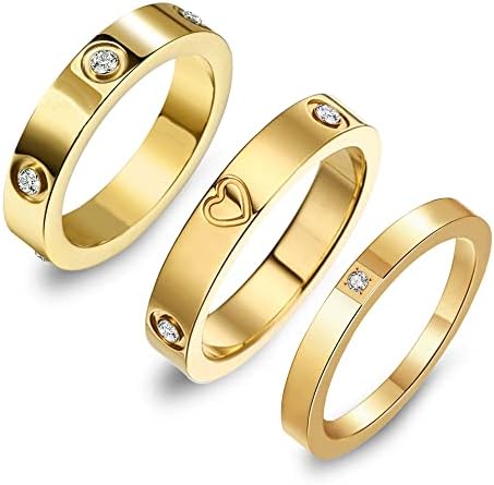 Chuqiu 3pcs amor anel de amizade para mulheres 18k rosa de prata dourada rosa banhado cúbico zircônia anéis