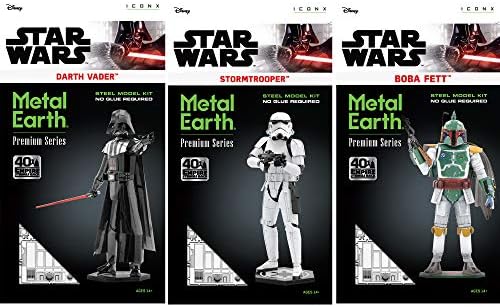 Metal Earth Fascinations Premium Series 3D Metal Model Kits Conjunto de Star Wars de 3 - Darth Vader - Stormtrooper - Boba Fett