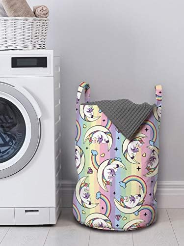 Bolsa de lavanderia arco -íris de Ambesonne, fundo listrado multicolor unicolor unicolor, cesto de cesto com alças fechamento de cordão para lavanderia, 13 x 19, multicolor