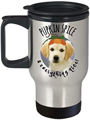 Pupkin Spice Dog Travel caneca, caneca de leite de pupkin spice, caneca de cachorros, caneca de café de viagem dourada,