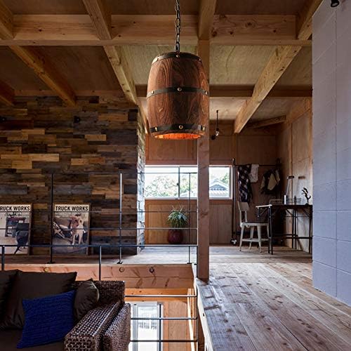 Newrays Antique Wood Wine Barrel Lamp pendurado pendurado rústico de luminária de lâmpada de teto de barra de cozinha exclusiva de cozinha