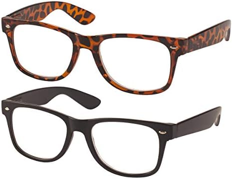 FUAISI 2 pacote de óculos de leitura ampliados vintage com dobradiça de mola, confortáveis ​​leitores quadrados elegantes