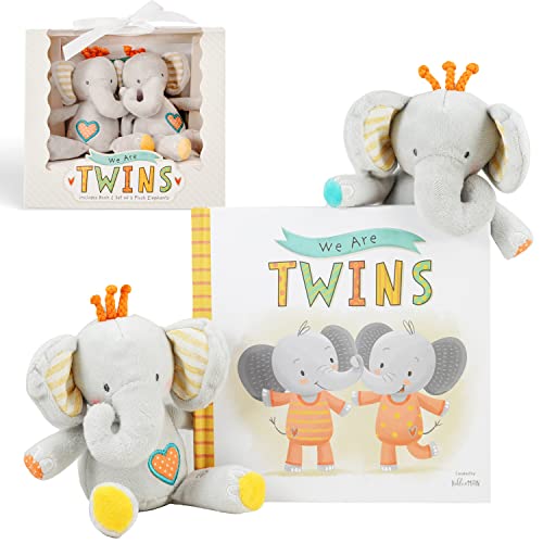 Tickle & Main We Are Twins, Baby e Toddler Twin Gift Greet, Livro de lembrança e conjunto de 2 chocalhos de elefante para meninos e