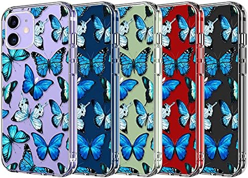 Luhouri iPhone 12 Case, iPhone 12 Pro Case com protetor de tela, capa de design de moda transparente para mulheres meninas, capa de telefone protetora Slim Fit para iPhone 12/12 Pro 6.1 Butterflies Butterflies Flor