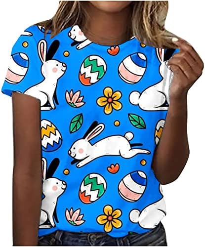 Tees de Páscoa para mulheres Moda feminina de verão Manga curta Camiseta de pescoço Top Bunny Animal Print camisa