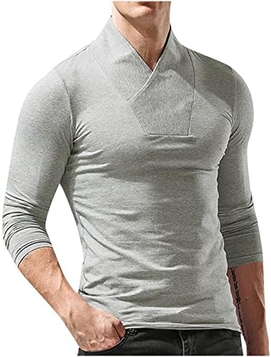 Badhub mass sólido pulôver casual de manga longa camiseta esticada camiseta muscular v pescoço slim fit pólo tee