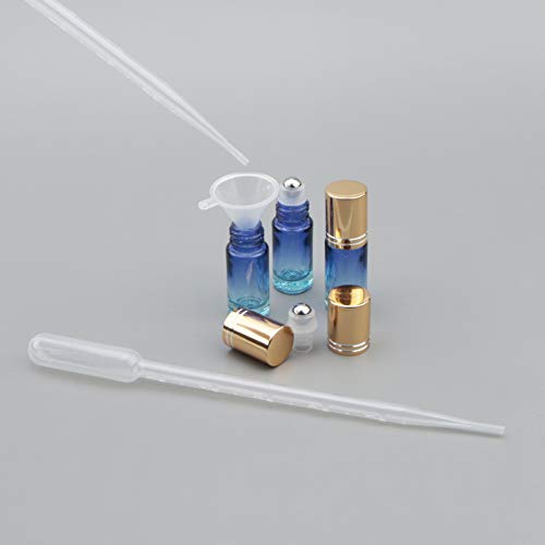 Jiuwu 10pcs garrafas de rolos 5ml de óleo essencial gradiente azul garrafa de tampa de parafuso de ouro com bola de rolo de aço inoxidável para perfume líquido de frascos de viagem cosmética