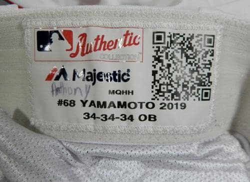 2019 Miami Marlins Jordan Yamamoto 68 Game usou calças brancas 34-34-34 DP46794-Jogo usado calças MLB usadas