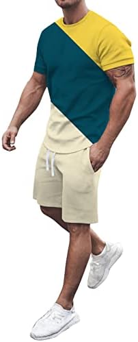 Mens Summer Shorts Casuais Conjuntos Plus Tamanho Basic Camisetas Ativas e Roupas Curtas Bloqueio de Color De Elastic Stauits Conjunto