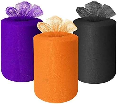 Halloween Tule Rolls Tecido de 6 polegadas por 100 jardas Purple Black Orange Tulle Spool para Tutu Tabu Salia Presente