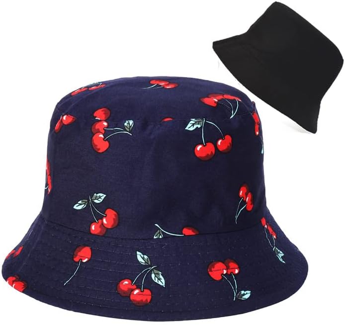 Chapéu de balde de algodão de algodão-de-lateral reversível chapéu de sol para homens, férias de verão viagens de praia de praia chapéu de pescador