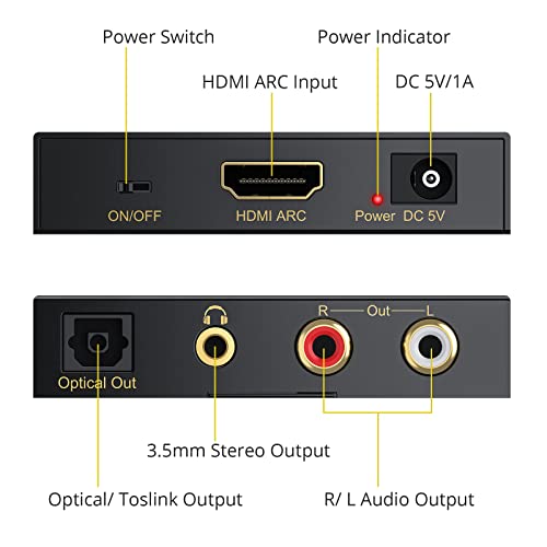 Prozor 192KHz DAC Converter Arc Extrator de áudio, extrator de áudio HDMI Arc Suporte 5.1CH Digital ARC AUDIO TO ADAPELA ANÁLOOG