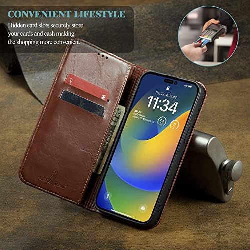 Caso da carteira Ahgdda para iPhone 14/14 Plus/14 Pro/14 Pro Max, Premium Leather Kickstand Card Slots Flip Folio Caso Magnético