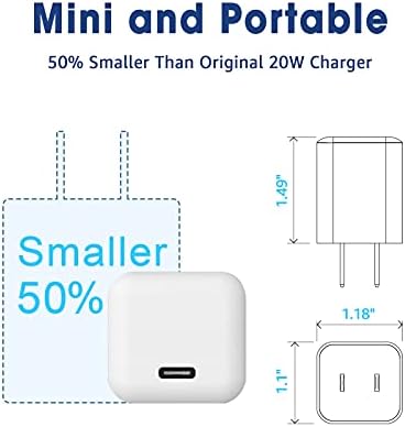 Wishinkle USB C Charger, 20W PD USB Wall Charger Adaptador de carregamento rápido com 3 pés tipo C