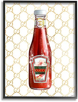 Stuell Industries Glam Kitchup Ketchup Bottle Motif Condimento Motivo emoldurado Arte da parede, Design de Ziwei Li