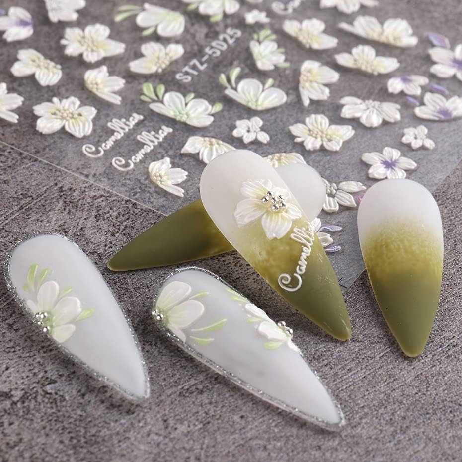 5d acrílico sasanqua flor adesivos brancos gradiente camellia pétalas unhas encharms adecais de manicure gravado Manicure decoração bestz-5d-3-