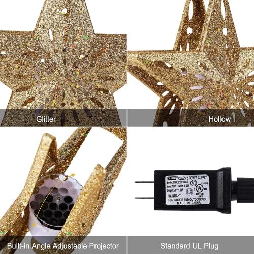 Christmas Star Tree Topper com LED LED Snowflake Lights Lights Hollowed Pentagram Tree Tree Topper, conecte o enfeite