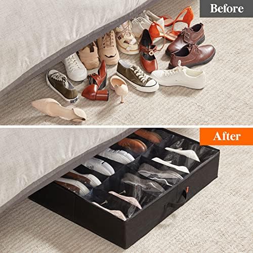 Pacote LifeWit 2 Under Bed Shoe Storage Organizer, pacote com 2 pacote sob a cama Organizador de roupas, preto