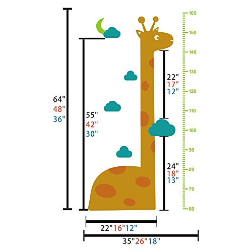 Gráfico de crescimento de crianças girafa altura medição berçário sala de jogos colorida decalque de parede adesivo de vinil 64 h
