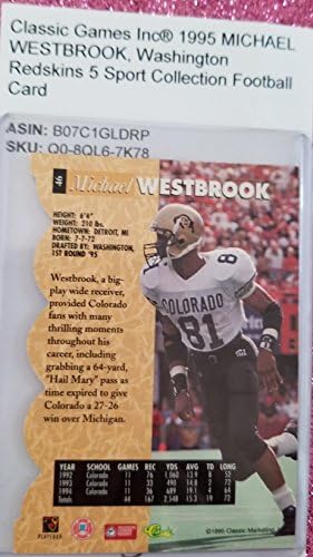 1995 Classic Games Inc® Michael Westbrook, Washington Redskins 5 Sport Collection Football Card