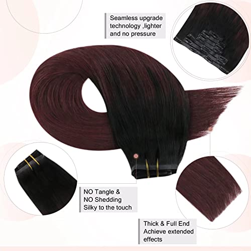 Moresoo Human Hair Extensions Bundle clipe sem costura em extensões de cabelo Remy grossas cabelos de bordô 18+20 polegadas cabelos