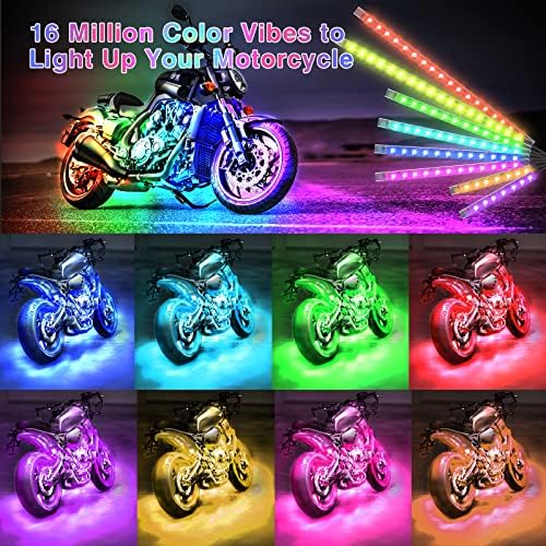 Kit de luz LED de motocicleta de 12 pcs, kit de luz de listra de listras de neon de neon de néon multicolor RGB com giro de giro