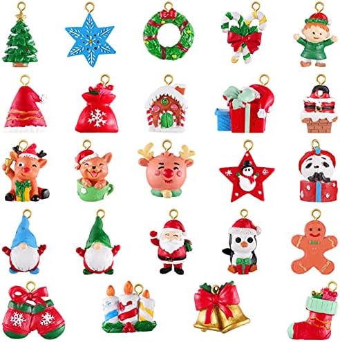 Ornamentos do calendário do advento de Natal do Nuobesty, Mini Countnações de Natal Pingentes de Christmas Resin Charms for Home Christmas Tree 24pcs