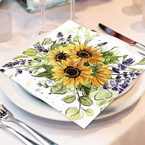 AnyDesign 100 pacote de girassol no almoço guardanapos descartáveis ​​primavera de flores de flores de flores de flores de flores