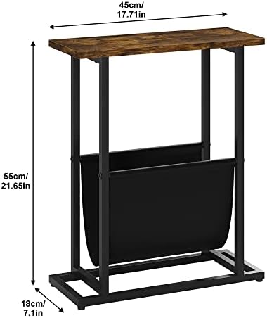 Tabela de extremidade estreita de Philodwell, mesa lateral industrial com suporte de revista, 21,7 polegadas H forma de mesa