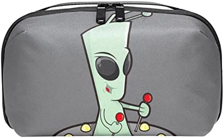 Bolsa de maquiagem alienígena de desenho animado retro para a bolsa organizadora de viagens portáteis para bolsa de beleza