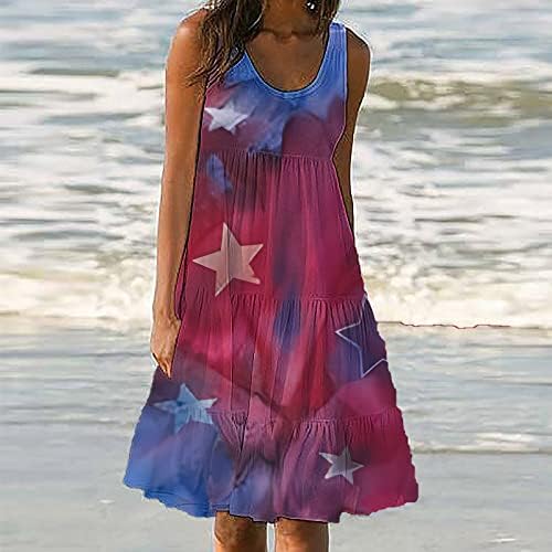 Vestido de praia hcjkdu para mulheres u pescoço larga tiras sem mangas independência do dia impressão mini vestidos