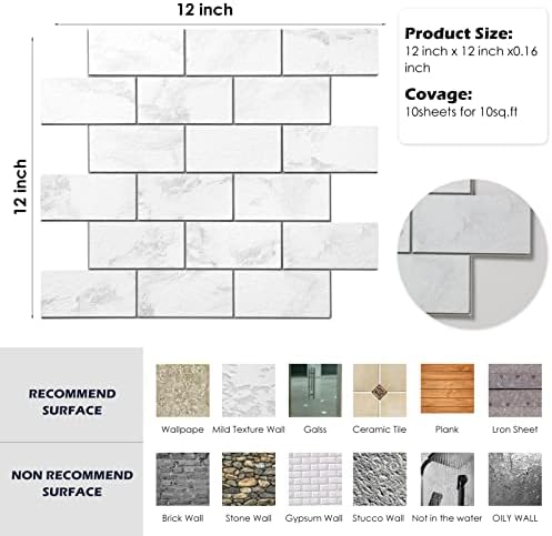 YIPSCAZO 10 folhas descasque e backsplash ladrilhos grudam no backsplash para ladrilhos de parede de PVC do metrô de cozinha