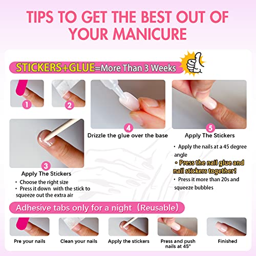 Rosa quente Pressione as unhas quadradas curtas, kxamelie gel manicure pressiona com revestimento de UV protetor, unhas